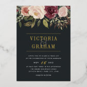 ムーンレイド ガーデン ダーク ウォーターパレッド フローラル 箔招待状 (正面)