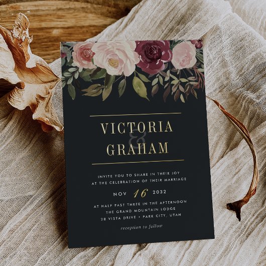 ムーンレイド ガーデン ダーク ウォーターパレッド フローラル 箔招待状