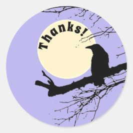 ムーンレイブンの枝に紫色の背景を持つ ラウンドシール