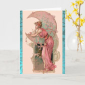 ムーンレディ、花とバラ、ピンクブルーダマスク カード (黄色い花)
