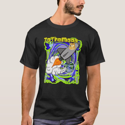ムーンロケットにコインを投げ込む Tシャツ (正面)