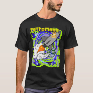 ムーンロケットにコインを投げ込む Tシャツ