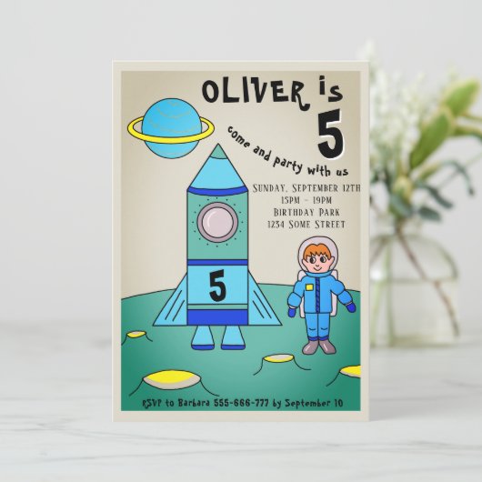 ムーンロケット宇宙飛行士子供の誕生日パーティー 招待状 (スタンド正面)