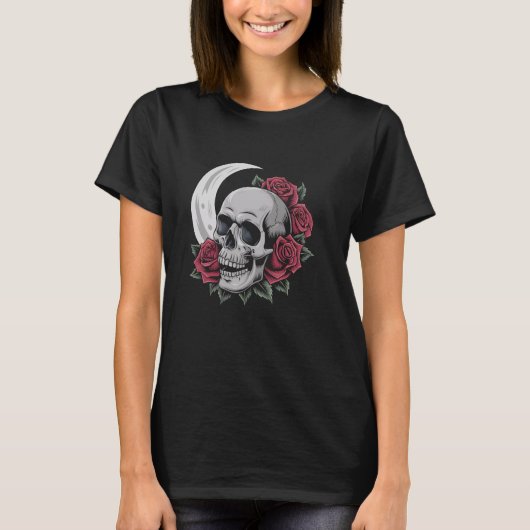 ムーンローズスカルゴシックイラストエモデスメタ Tシャツ (正面)