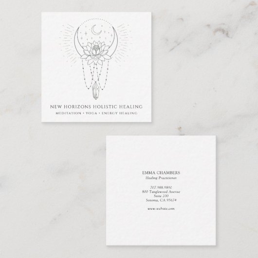 ムーンロータスフラワークリスタルエネルギー癒し事業 スクエア名刺 (正面/裏面)