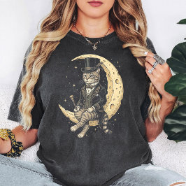 ムーン上のダンディーな紳士猫 ビンテージ Tシャツ