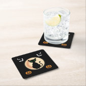 ムーン不気味ハロウィーンの黒猫の緑の目 スクエアペーパーコースター (インサイチュ)