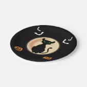ムーン不気味ハロウィーンの黒猫の緑の目 ペーパープレート (アングル)