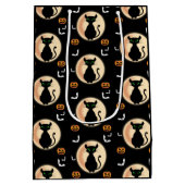 ムーン不気味ハロウィーンの黒猫の緑の目 ミディアムペーパーバッグ (裏面)