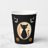 ムーン不気味ハロウィーンの黒猫の緑の目 紙コップ (裏面)