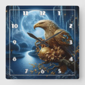 ムーン威厳のあるライト川に囲まれたワシ スクエア壁時計 (正面)