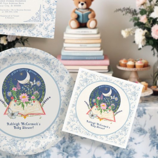 ムーン新しいチャプターがブックバタフライブルーフローラ スタンダードカクテルナプキン