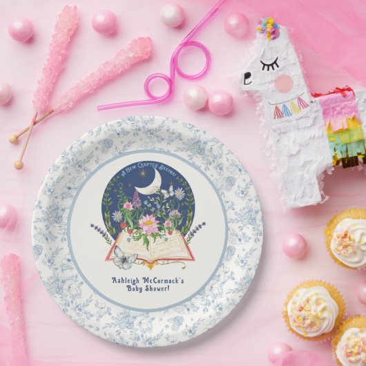 ムーン新しいチャプターがブックバタフライブルーフローラ ペーパープレート (パーティー)