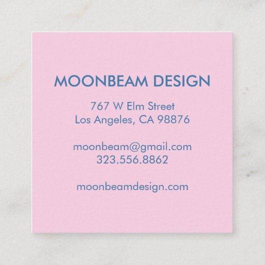 ムーン白熱［赤熱］光を放つブルー魅力的ピンクオーダーサンキュー スクエア名刺 (裏面)