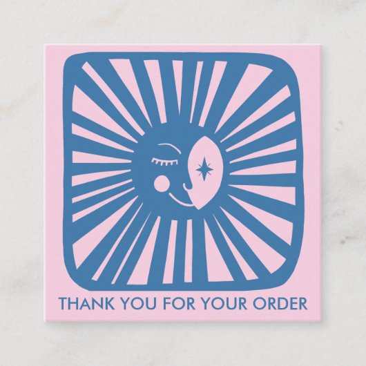 ムーン白熱［赤熱］光を放つブルー魅力的ピンクオーダーサンキュー スクエア名刺 (正面)