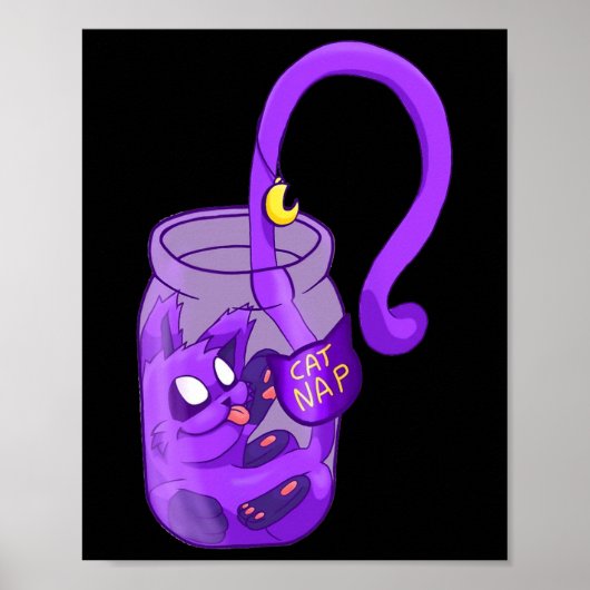 ムーン顔猫昼寝かわいい猫 ポスター (正面)