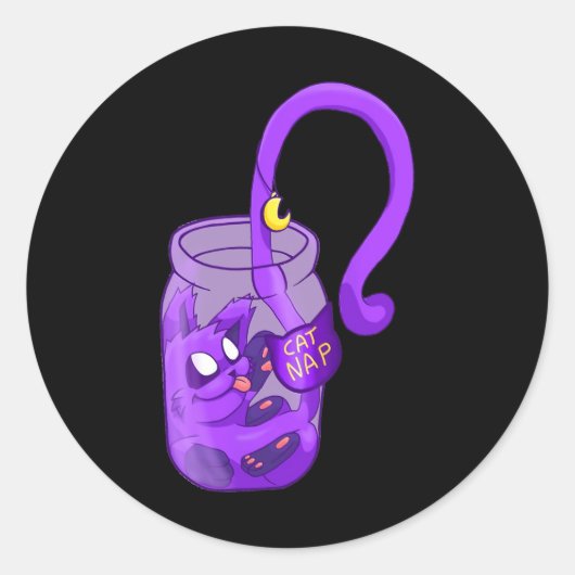 ムーン顔猫昼寝かわいい猫 ラウンドシール (正面)