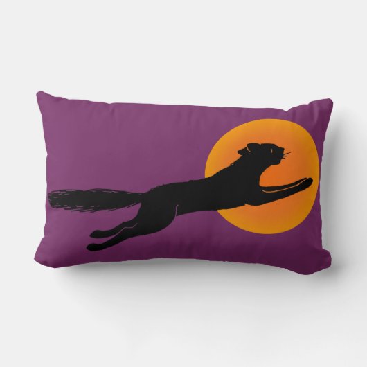 ムーン飛んでいるレトロ枕の上の黒猫 ランバークッション (裏面)