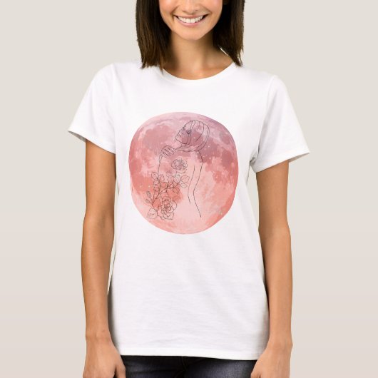 ムーン・ゴッドレスの天体アート - 柔らかな女性エネルギー Tシャツ (正面)