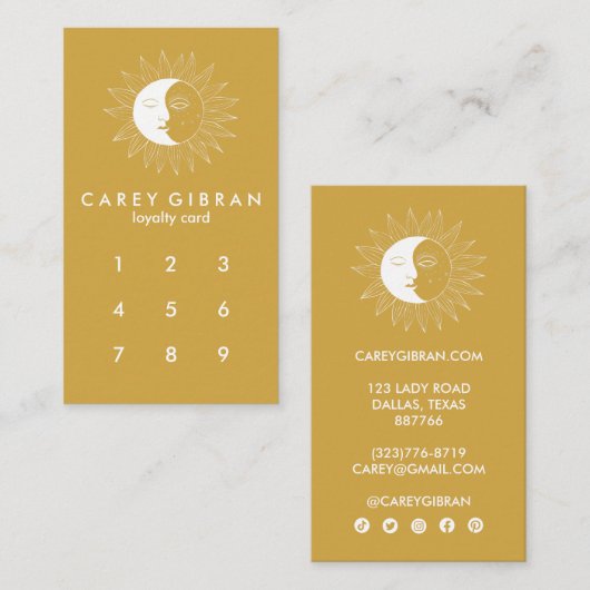 ムーン&サンシックエレガントラインスケッチカスタム金ゴールド ロイヤリティカード (正面/裏面)