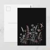 ムーン・スターズのボヘミアンな夜空の花のイラスト – ポストカード (正面/裏面)