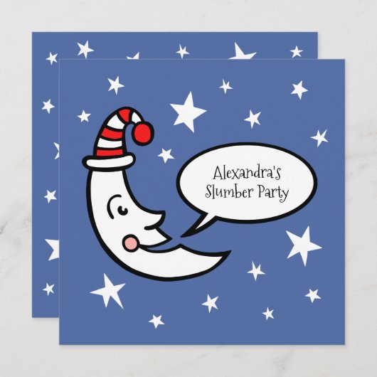ムーン&スターズスランバーパーティー誕生日招待状 (正面/裏面)