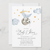 ムーン&スターズベビーアニマルブルーボーイベビーシャワー 招待状 (正面)
