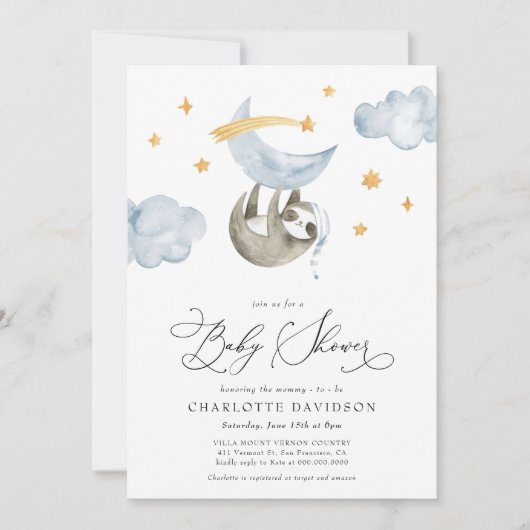 ムーン&スターズベビーアニマルブルーボーイベビーシャワー 招待状 (正面)