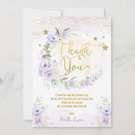 ムーン&スターズ誕生日パープル金ゴールドフローラ サンキューカード