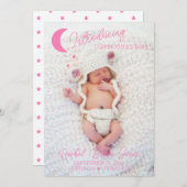 ムーン＆スターズ ピンク フォト 出生発表 招待状 (正面/裏面)