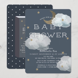 ムーン、スター&クラウズ ネイビー ベビーシャワー 招待状