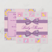 ムーン、ハート、& ベイビーおもちゃのガーリーなベビーシャワー 招待状 (正面/裏面)