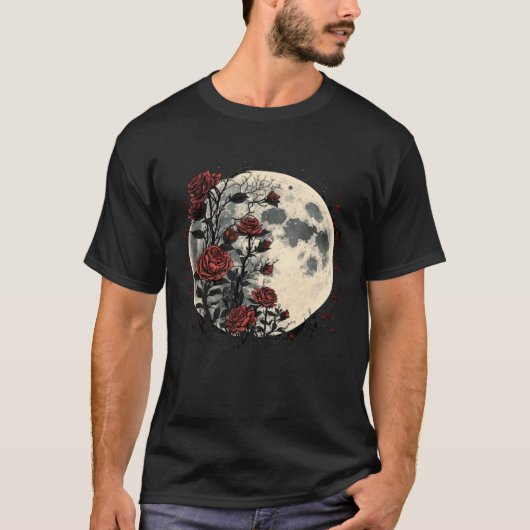 ムーン レッド バラ 花 フラワー 植物学者 ガーデナー 2 Tシャツ (正面)