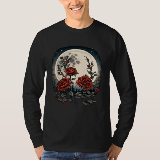 ムーン レッド ローズ 花 フラワー ボタニスト 園芸家 Tシャツ (正面)