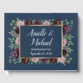 ムーヴアンドネイビーブルー金ゴールドプラム結婚ズゲストブック ゲストブック (正面)