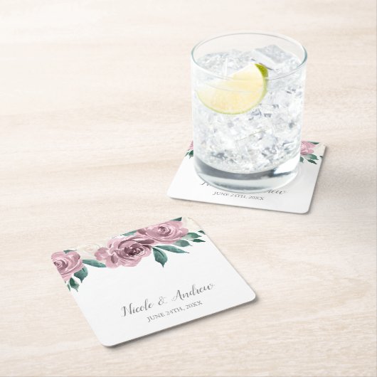 ムーヴウォーターバラ結婚フローラカスタムズ スクエアペーパーコースター (インサイチュ)