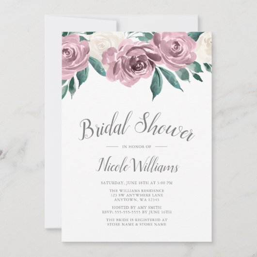 ムーヴウォーター色バラフローラブライダルシャワー 招待状 (正面)