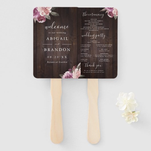 ムーヴパープルフローラ素朴な木婚式プログラム ハンドファン (正面&裏面)