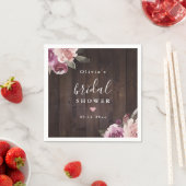 ムーヴパープルフローラ素朴な木材ブライダルシャワー スタンダードカクテルナプキン (インサイチュ)