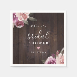 ムーヴパープルフローラ素朴な木材ブライダルシャワー スタンダードカクテルナプキン