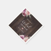 ムーヴパープルフローラ素朴な木材ブライダルシャワー スタンダードカクテルナプキン (角)