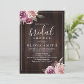 ムーヴパープルフローラ素朴な木材ブライダルシャワー 招待状 (スタンド正面)