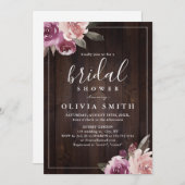 ムーヴパープルフローラ素朴な木材ブライダルシャワー 招待状 (正面/裏面)