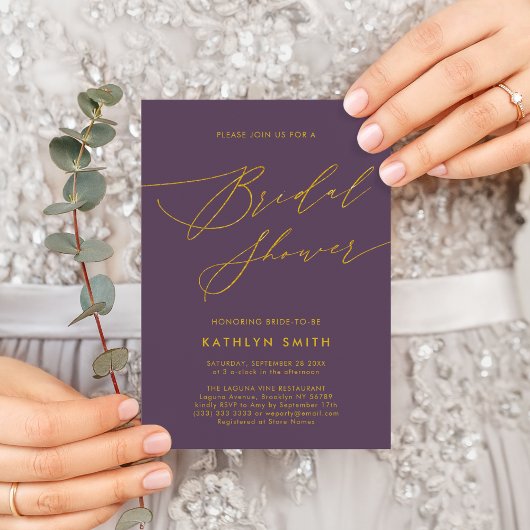 ムーヴパープルミニマモダンリストブライダルシャワー 招待状