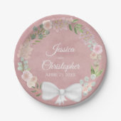 ムーヴピンクウォーターカラーフローラリース結婚ズ ペーパープレート (正面)