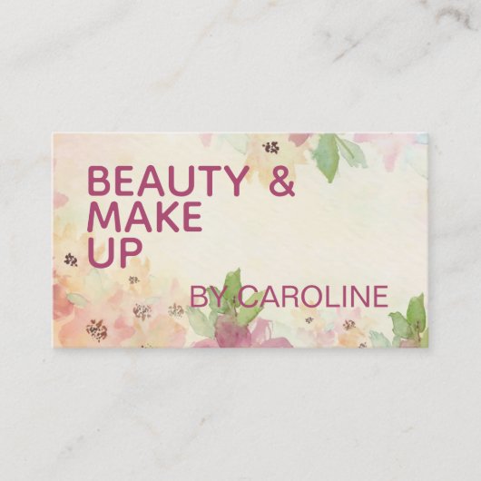 ムーヴピンクタウペフローラ緑葉水彩 名刺 (正面)