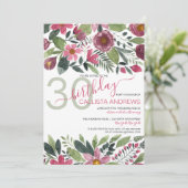 ムーヴピンクフォレストウォーターカラーフローラリーフ誕生日 招待状 (スタンド正面)