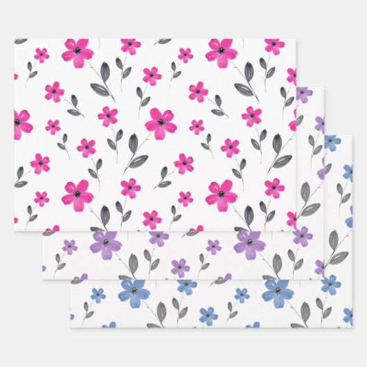 ムーヴピンクブルー5花びら水色の花 ラッピングペーパーシート (セット)