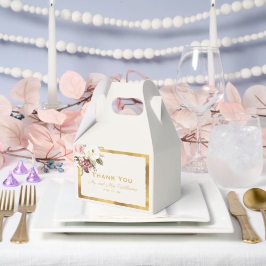 ムーヴピンクホワイトウォーター花模様ルクース金ゴールドエッジ フェイバーボックス (ウェディング)