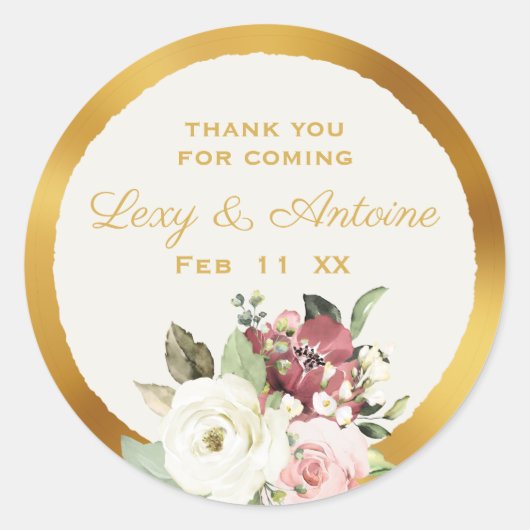 ムーヴピンクホワイトウォーター花模様ルクース金ゴールドエッジ ラウンドシール (正面)